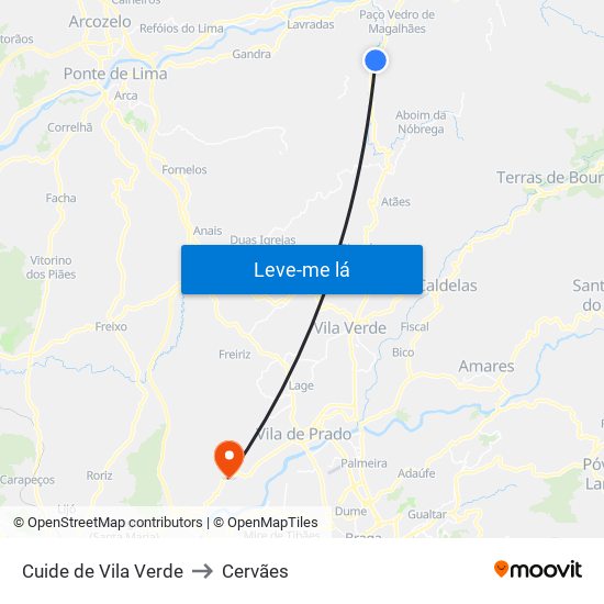 Cuide de Vila Verde to Cervães map