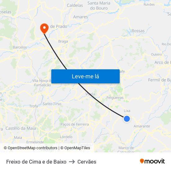 Freixo de Cima e de Baixo to Cervães map