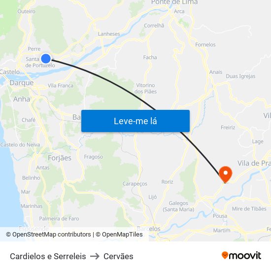 Cardielos e Serreleis to Cervães map