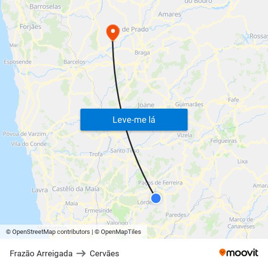 Frazão Arreigada to Cervães map