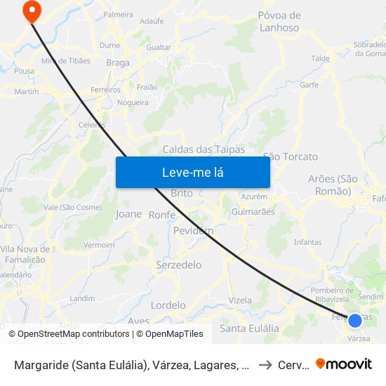 Margaride (Santa Eulália), Várzea, Lagares, Varziela e Moure to Cervães map