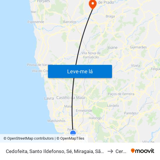 Cedofeita, Santo Ildefonso, Sé, Miragaia, São Nicolau e Vitória to Cervães map