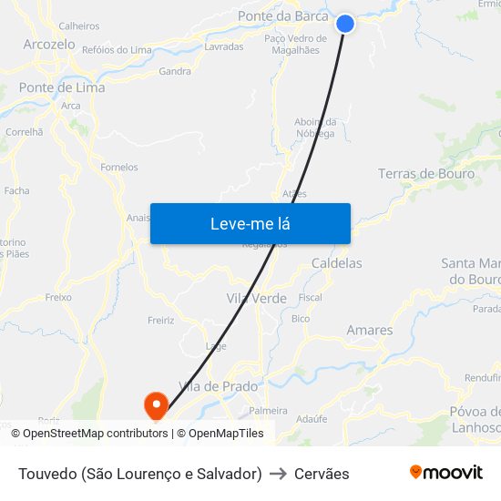 Touvedo (São Lourenço e Salvador) to Cervães map