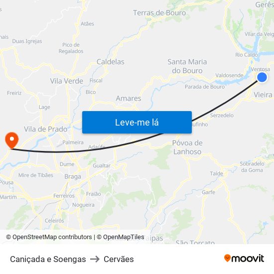 Caniçada e Soengas to Cervães map