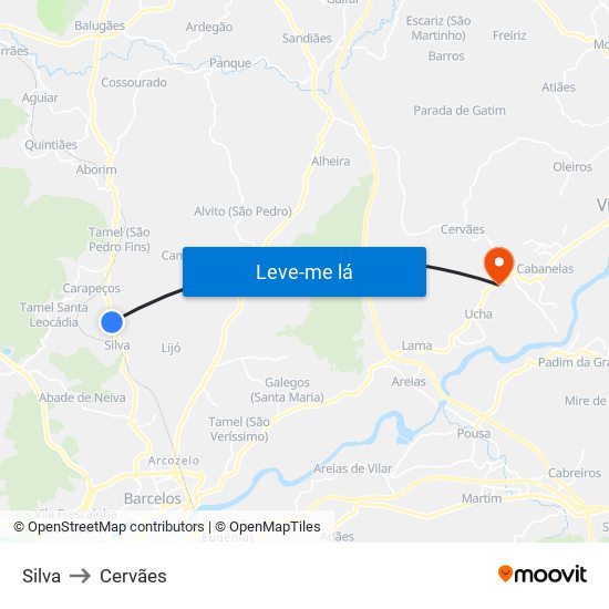 Silva to Cervães map