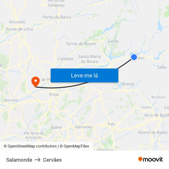 Salamonde to Cervães map