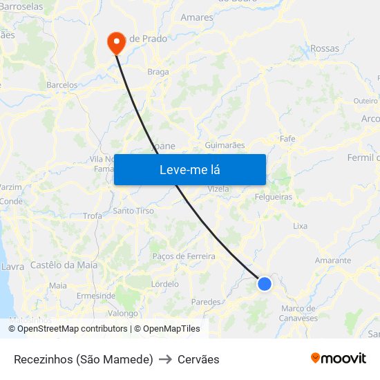 Recezinhos (São Mamede) to Cervães map
