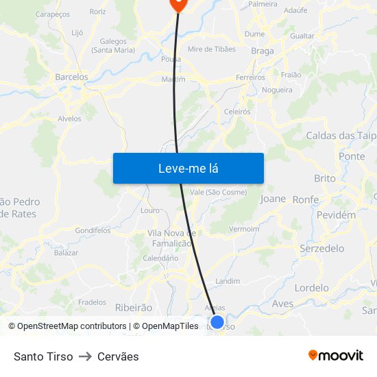 Santo Tirso to Cervães map