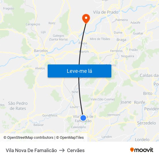 Vila Nova De Famalicão to Cervães map