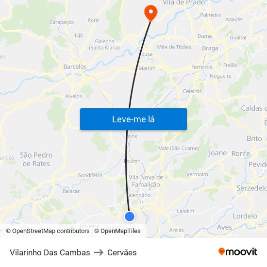 Vilarinho Das Cambas to Cervães map