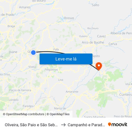 Oliveira, São Paio e São Sebastião to Campanhó e Paradança map