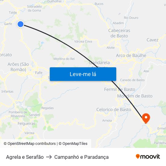 Agrela e Serafão to Campanhó e Paradança map