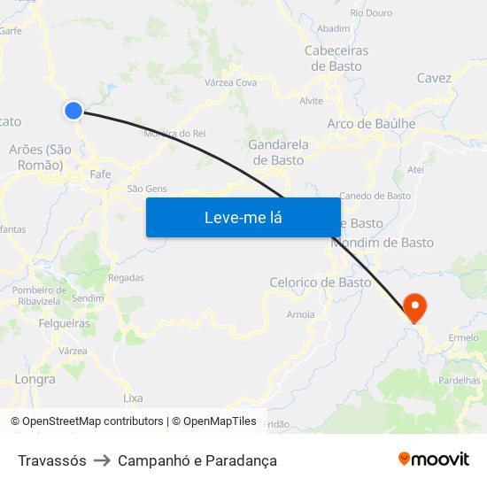 Travassós to Campanhó e Paradança map