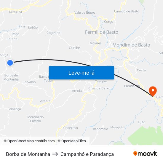 Borba de Montanha to Campanhó e Paradança map