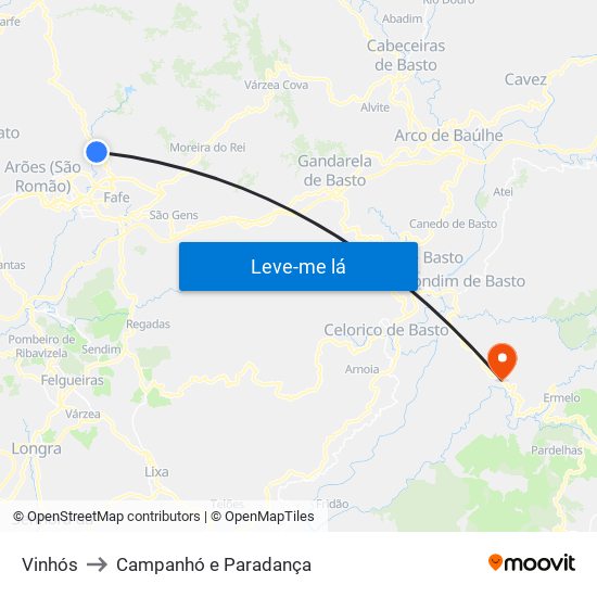 Vinhós to Campanhó e Paradança map