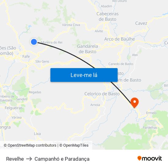 Revelhe to Campanhó e Paradança map