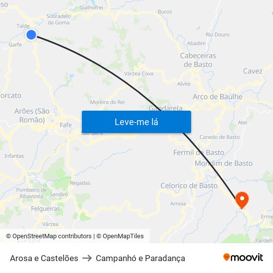 Arosa e Castelões to Campanhó e Paradança map