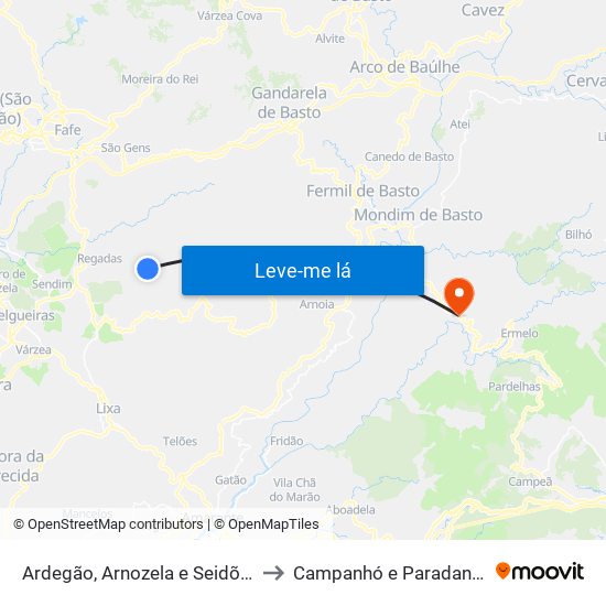 Ardegão, Arnozela e Seidões to Campanhó e Paradança map