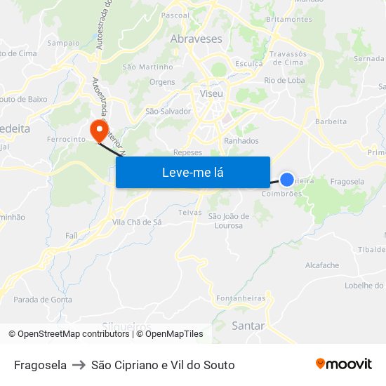 Fragosela to São Cipriano e Vil do Souto map