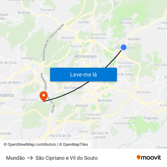 Mundão to São Cipriano e Vil do Souto map