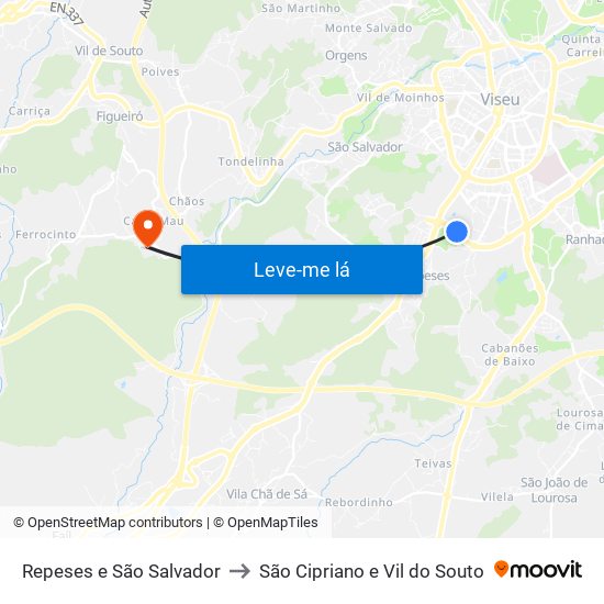 Repeses e São Salvador to São Cipriano e Vil do Souto map