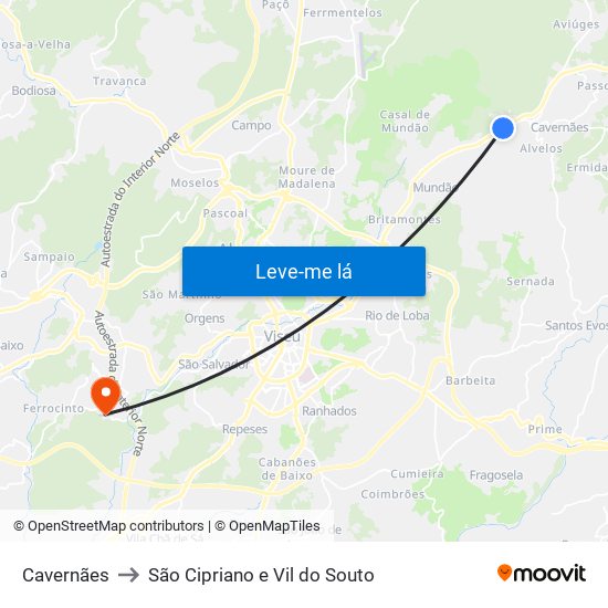 Cavernães to São Cipriano e Vil do Souto map