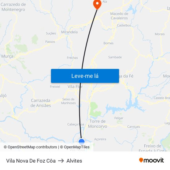 Vila Nova De Foz Côa to Alvites map