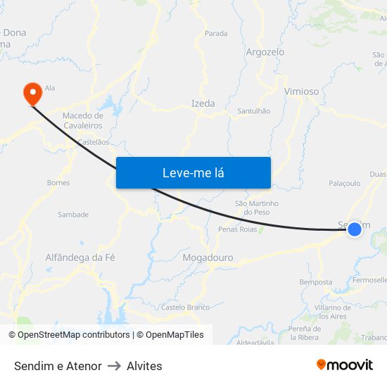 Sendim e Atenor to Alvites map