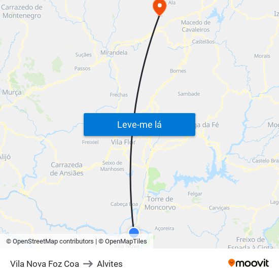 Vila Nova Foz Coa to Alvites map