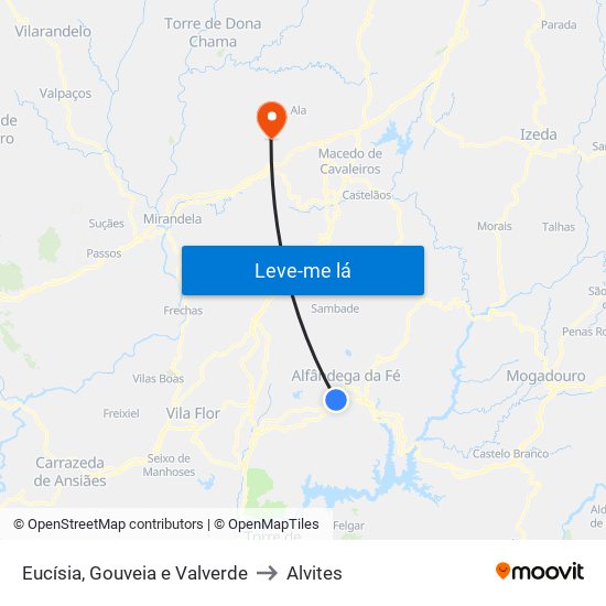 Eucísia, Gouveia e Valverde to Alvites map