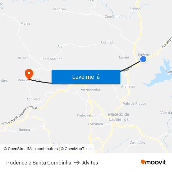 Podence e Santa Combinha to Alvites map