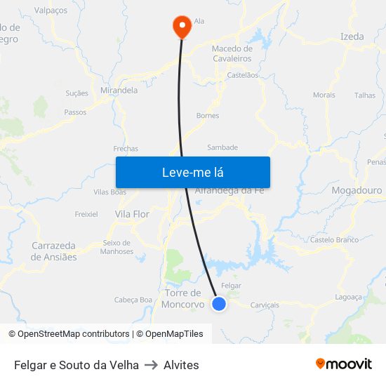 Felgar e Souto da Velha to Alvites map