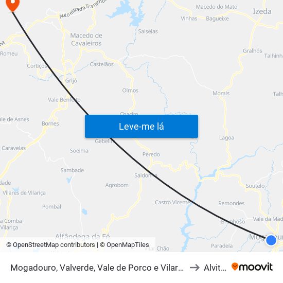 Mogadouro, Valverde, Vale de Porco e Vilar de Rei to Alvites map