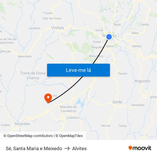 Sé, Santa Maria e Meixedo to Alvites map