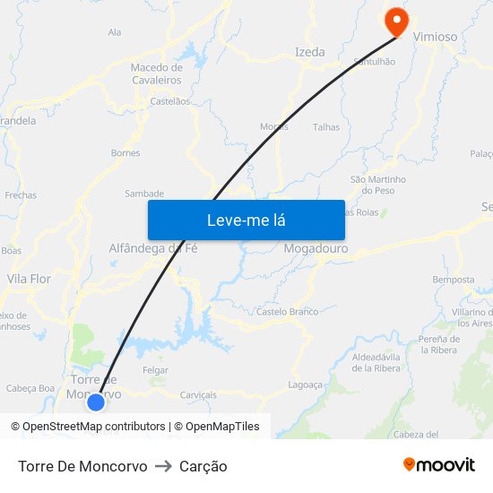 Torre De Moncorvo to Carção map