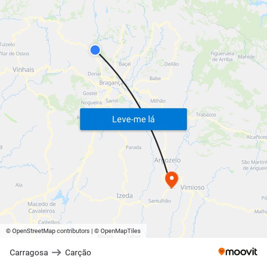 Carragosa to Carção map