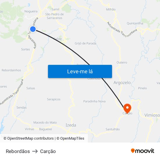 Rebordãos to Carção map