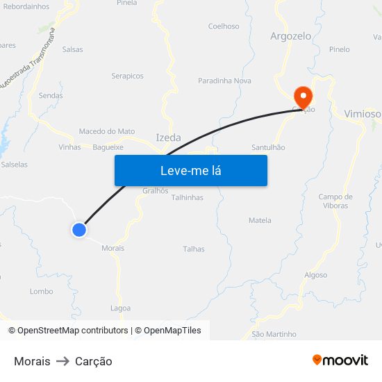 Morais to Carção map