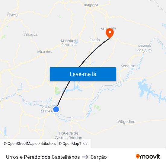 Urros e Peredo dos Castelhanos to Carção map