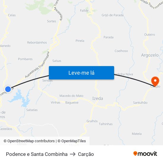 Podence e Santa Combinha to Carção map