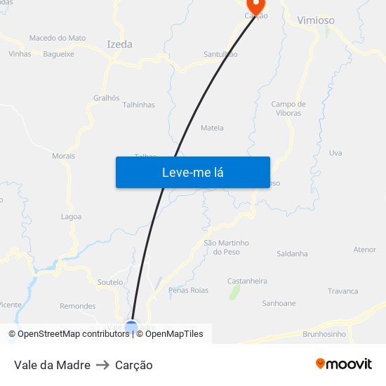 Vale da Madre to Carção map