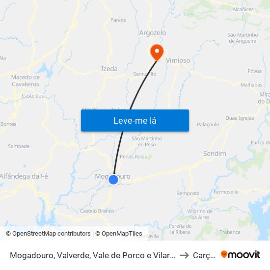 Mogadouro, Valverde, Vale de Porco e Vilar de Rei to Carção map