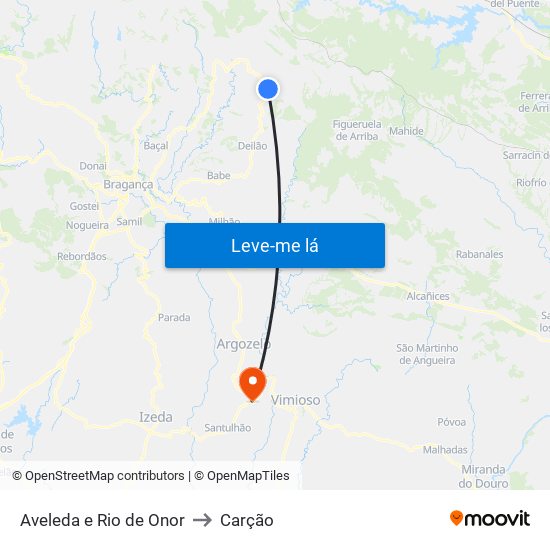 Aveleda e Rio de Onor to Carção map