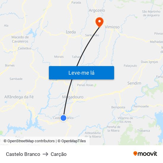 Castelo Branco to Carção map