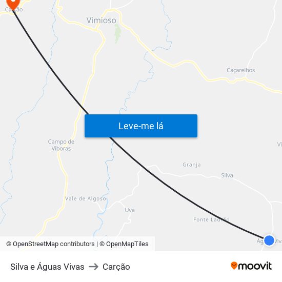 Silva e Águas Vivas to Carção map