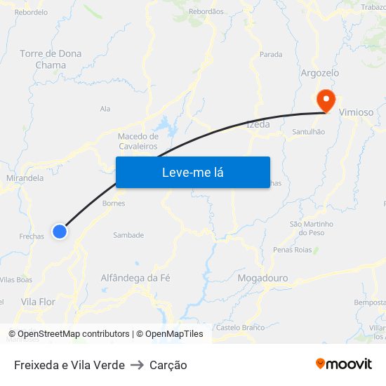 Freixeda e Vila Verde to Carção map