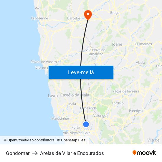 Gondomar to Areias de Vilar e Encourados map