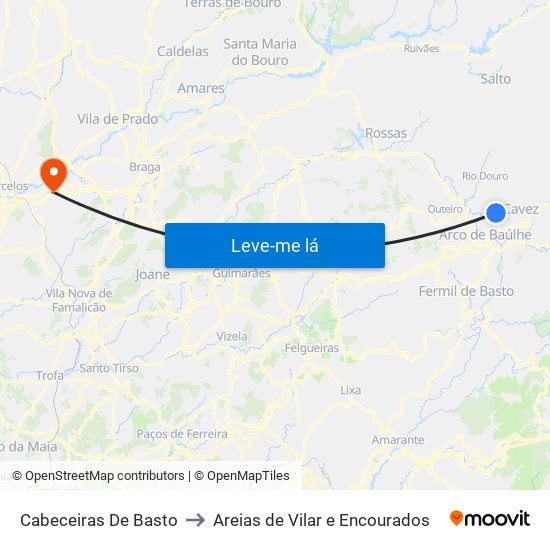 Cabeceiras De Basto to Areias de Vilar e Encourados map