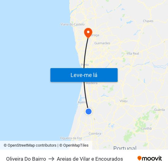 Oliveira Do Bairro to Areias de Vilar e Encourados map