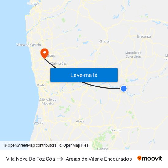 Vila Nova De Foz Côa to Areias de Vilar e Encourados map